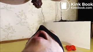 Hot mia feeding her slave from a chair