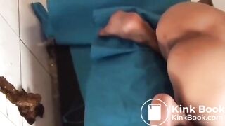 Cute asian girl shits on floor