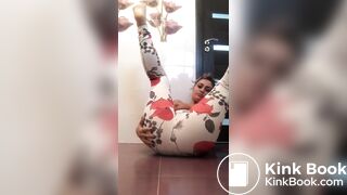 Beautiful blonde defecating on the floor