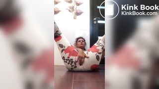 Beautiful blonde defecating on the floor