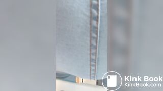 cute girl fills her blue jeans