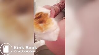 Beauty toilet pooping from behind