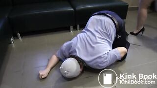 Dog slave eats two girls shit