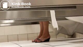 Pretty feet in red flipflops filmed as bowels are emptied in public toilet!
