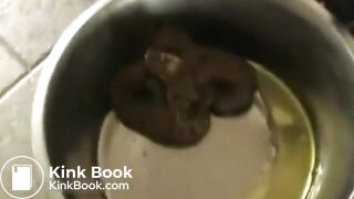 Girl shitting dog bowl