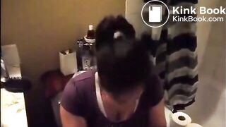 Woman shows her poops in the toilet