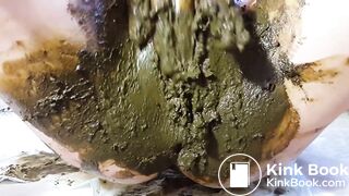 girl poops Masturbates her ass and shoves her shit in her pussy and gets an