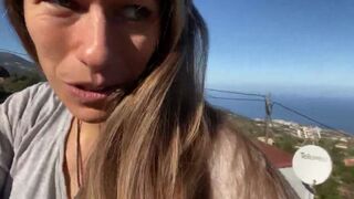 Woman Crazy Shit on Rooftop-Railing