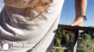 Woman Crazy Shit on Rooftop-Railing