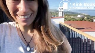 Woman Crazy Shit on Rooftop-Railing