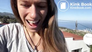Woman Crazy Shit on Rooftop-Railing