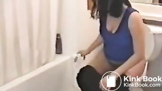 College girl pooping on toilet