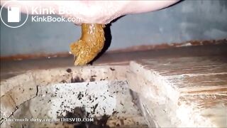 Creampied girl shitting in a dirty toilet