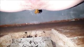 Creampied girl shitting in a dirty toilet