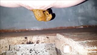 Creampied girl shitting in a dirty toilet