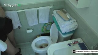 Hot college girl poops on toilet