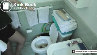 Hot college girl poops on toilet