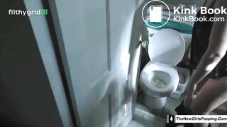 Hot college girl poops on toilet