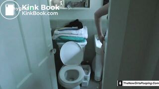 Hot college girl poops on toilet