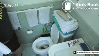 Hot college girl poops on toilet