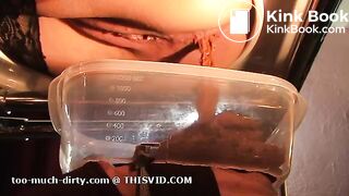 Mistress in lingerie shitting on a slave face