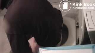 Girl on toilet pisses then releases a few logs