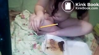 russian girl smearing and eating