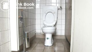 girl shits in the toilet on the floor