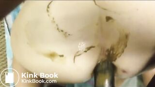 White slut shits on black dick