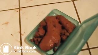 Blonde teen pooping a big load on the bathroom floor