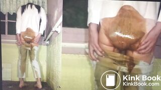 Asian girl messy diarrhea in White Pants_a
