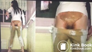 Asian girl messy diarrhea in White Pants_a