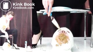 Good toilet slave for three girls.