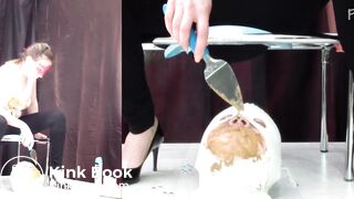 Good toilet slave for three girls.