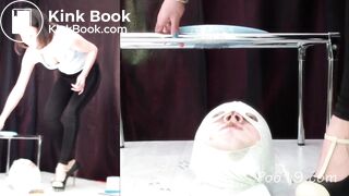 Good toilet slave for three girls.