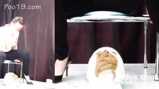 Good toilet slave for three girls.