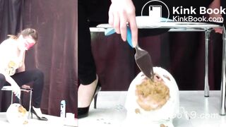 Good toilet slave for three girls.