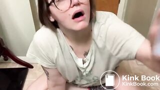 Girl in the bathroom masturbating and tasting shit