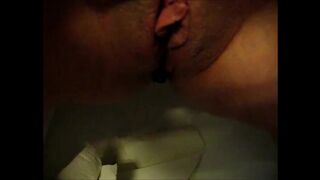 Woman shitting and pissing in the toilet