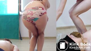 A new slave allows 4 girls to shit on him.