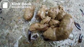 girl shits behind wall