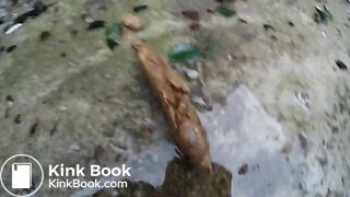 girl shits behind wall