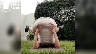 German girl shitting in garden