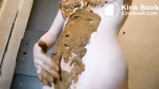 skinny brunette shitting