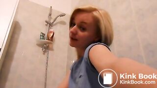 woman pooping into bathtub - video 2