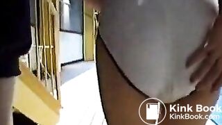 Asian girl poops her swimsuit.