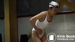 Asian girl poops her swimsuit.