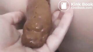 Huge brown turd on bf hands