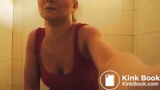 Sexy woman poops in the toilet