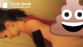 Sexy woman poops in the toilet